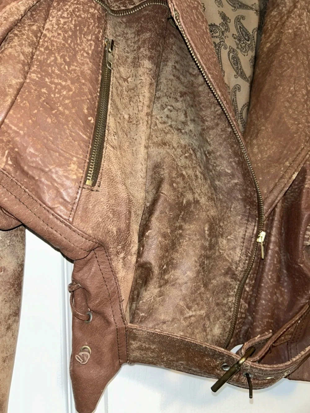 Women's Brown Leather Cropped Moto Jacket with Belt From Istanbul Turkey 1991